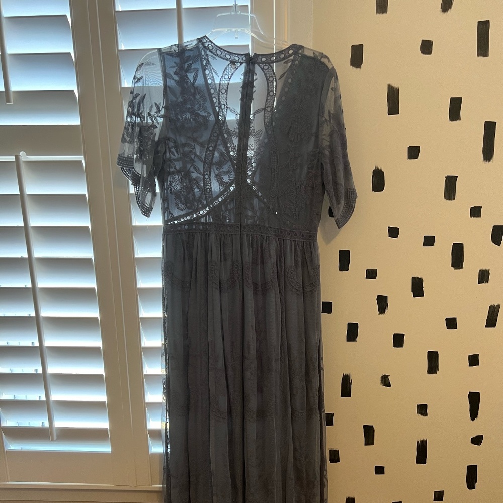 PinkBlush Lace Mesh Overlay Maternity Maxi Dress